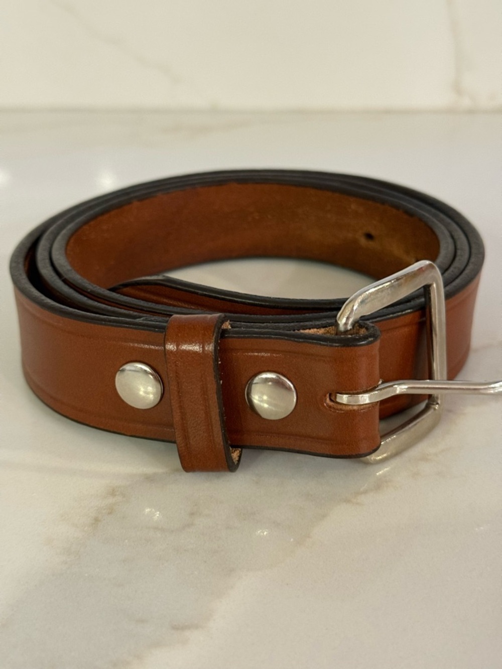 Brenneman’s Classic Brown Leather Belt with Silver Buckle Made in USA size 44